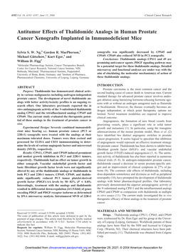 Antitumor Effects of Thalidomide Analogs in Human Prostate Cancer Xenografts Implanted in Immunodeficient Mice