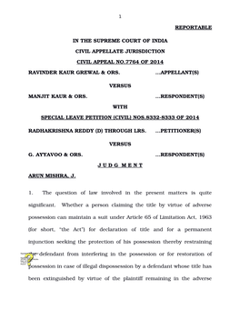 Reportable in the Supreme Court of India Civil