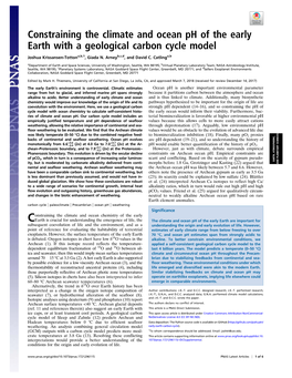 Constraining the Climate and Ocean Ph of the Early Earth with a Geological Carbon Cycle Model Joshua Krissansen-Tottona,B,1, Giada N