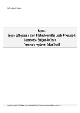 Rapport Enquête Publique Sur Le Projet D'élaboration Du Plan Local D