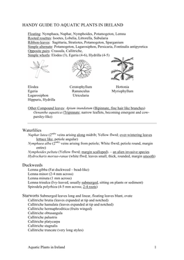 HANDY GUIDE to AQUATIC PLANTS in IRELAND Waterlilies Duckweeds