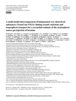 Transcom-VSLS): Linking Oceanic Emissions and Tropospheric Transport for a Reconciled Estimate of the Stratospheric Source Gas Injection of Bromine