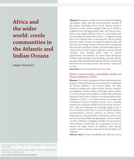 Africa and the Wider World: Creole Communities in the Atlantic And