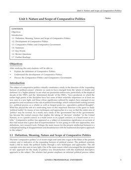 Unit 1: Nature and Scope of Comparative Politics