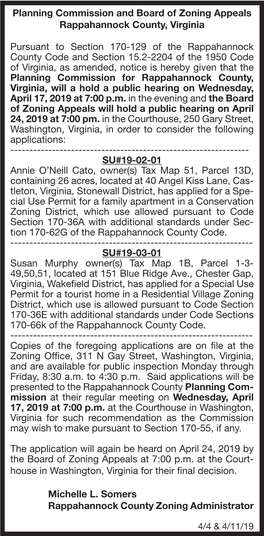 Planning Commission and Board of Zoning Appeals Rappahannock County, Virginia