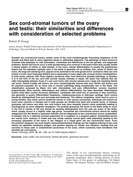 Sex Cord-Stromal Tumors of the Ovary and Testis: Their Similarities and Differences with Consideration of Selected Problems