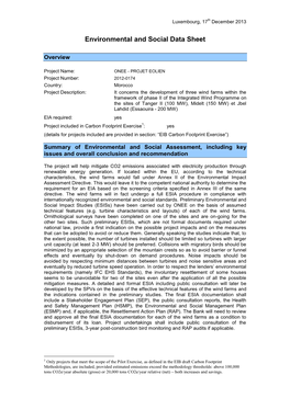 Environmental and Social Data Sheet