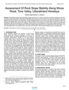 Assessment of Rock Slope Stability Along Minas Road, Tons Valley, Uttarakhand Himalaya