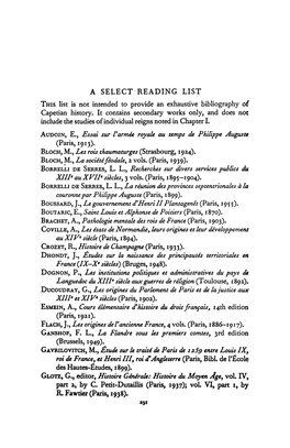 A SELECT READING LIST THIS List Is Not Intended to Provide an Exhaustive Bibliography of Capetian History