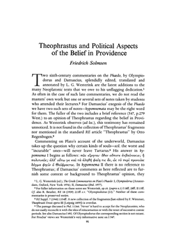 Theophrastus and Political Aspects of the Belief in Providence Friedrich Solmsen