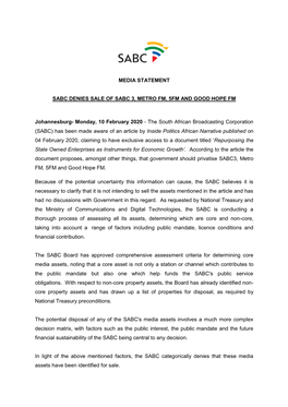 Sabc Denies Sale of Sabc 3, Metro Fm, 5Fm and Good Hope Fm