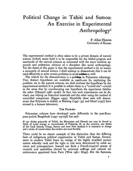 Political Change in Tahiti and Samoa: an Exercise in Experimental Anthropology1