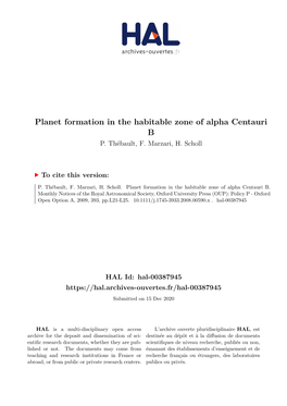 Planet Formation in the Habitable Zone of Alpha Centauri B P