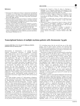 Transcriptional Features of Multiple Myeloma Patients with Chromosome 1Q Gain