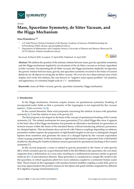 Mass, Spacetime Symmetry, De Sitter Vacuum, and the Higgs Mechanism