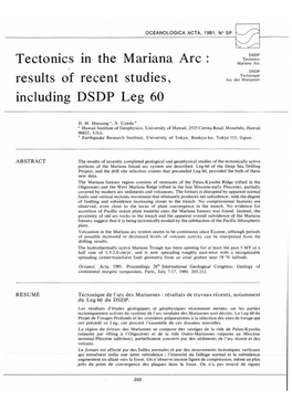 Tectonics in the Marina Arc: Results of Recent Studies, Including DSDP Leg