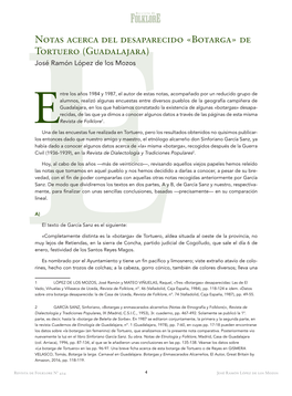 Notas Acerca Del Desaparecido "Botarga" De Tortuero (Guadalajara)