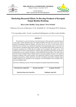 Marketing Research Efforts to Develop Products of Kerupuk Sanjai Bumbu Rendang