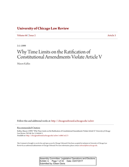 Why Time Limits on the Ratification of Constitutional Amendments Violate Article V Mason Kalfus