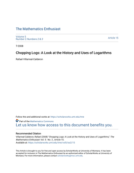 Chopping Logs: a Look at the History and Uses of Logarithms