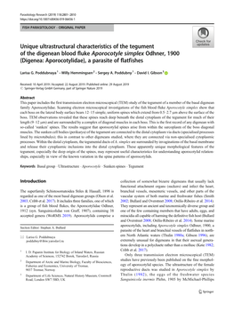 Unique Ultrastructural Characteristics of the Tegument of the Digenean