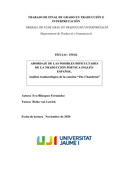 Trabajo De Final De Grado En Traducción E Interpretación