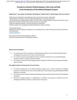 Prevalence Estimate of Blood Doping in Elite Track and Field at the Introduction of the Athlete Biological Passport