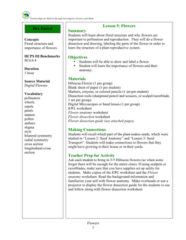 Lesson 5: Flowers Summary Objectives Materials Making