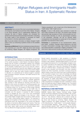 Afghan Refugees and Immigrants Health Status in Iran: a Systematic Review Community Section