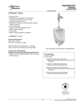 Pintbrook™ Urinal Vitreous China Barrier Free Pintbrook™ Urinal