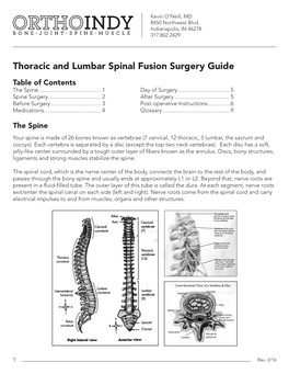 Thoracic and Lumbar Spinal Fusion Surgery Guide Table of Contents the Spine