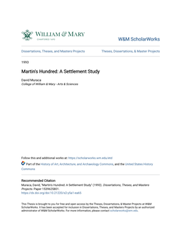 Martin's Hundred: a Settlement Study