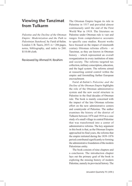 Viewing the Tanzimat from Tulkarm According to Al-Salim: “The 1858 Land Code Changed the Social Pyramid and the Economic Structure of Palestine” (77)