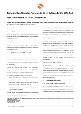 Terms and Conditions for Payments by Direct Debit Under the SEPA Busi- Ness-To-Business (B2B) Direct Debit Scheme