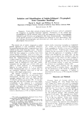 Isolation and Identification of Indole-3-Ethanol (Tryptophol) from Cucumber Seedlings