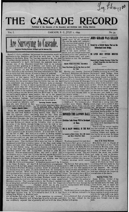 THE CASCADE RECORD Published in the Interests of the Boundary and Christina Lake Mining Districts •