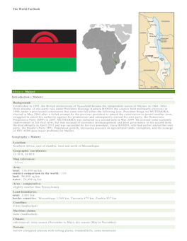 The World Factbook Africa :: Malawi Introduction :: Malawi Background