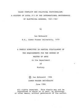 Class Conflict and Political Factionalism : a History of Local 213 of the International Brotherhood of Electrical Workers, 1901