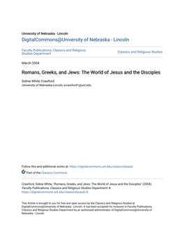 Romans, Greeks, and Jews: the World of Jesus and the Disciples