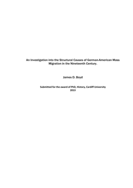 An Investigation Into the Structural Causes of German-American Mass Migration in the Nineteenth Century