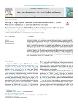 Efficacy of Single Topical Treatment of Selamectin (Revolution®)