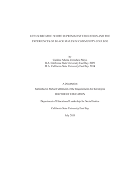 White Supremacist Education and the Experiences of Black Males in Community College