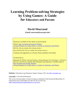 Learning Problem-Solving Strategies by Using Games: a Guide for Educators and Parents