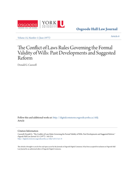 The Conflict of Laws Rules Governing the Formal Validity of Wills: Past Developments and Suggested Reform