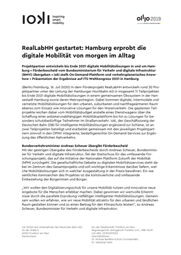 Reallabhh Gestartet: Hamburg Erprobt Die Digitale Mobilität Von Morgen Im Alltag