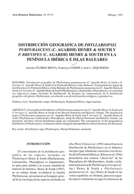 Distribución Geográfica De Phyllariopsis Purpurascens (C. Agardh) Henry & South Y P Brevipes (C. Agardh) Henry & South