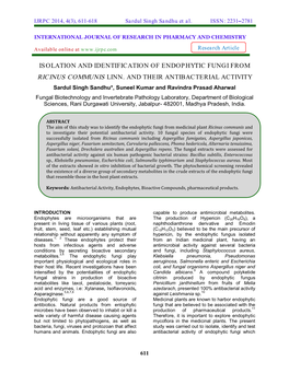 Isolation and Identification of Endophytic Fungi from Ricinus Communis Linn