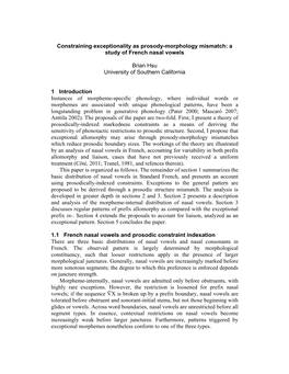 Constraining Exceptionality As Prosody-Morphology Mismatch: a Study of French Nasal Vowels