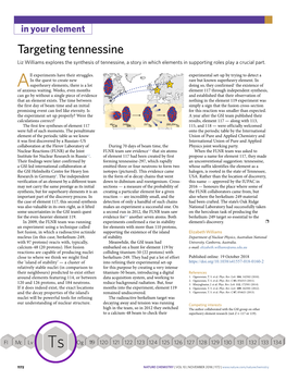 Targeting Tennessine Liz Williams Explores the Synthesis of Tennessine, a Story in Which Elements in Supporting Roles Play a Crucial Part