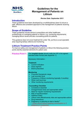 Guidelines for the Management of Patients on Lithium